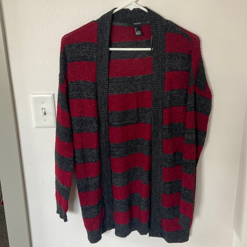 Red and gray cardigan